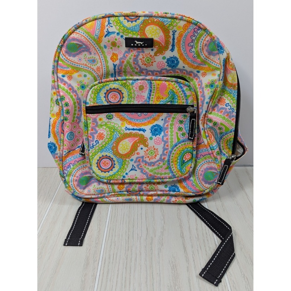 SCOUT women girls small backpack bag pink green blue paisley vinyl 10x12"